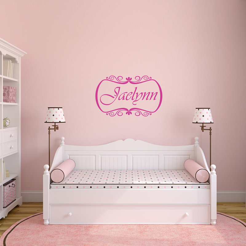 Décalcomanie murale nom personnalisé avec bordure, Rose vif, Oui