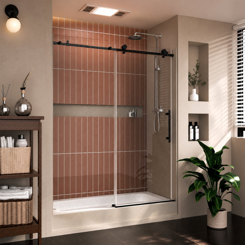 56" - 60" W x 74" H Frameless Sliding Shower Door with 1/4-in (6mm) Tempered Glass and Quiet Rollers, 74" H Shower Door