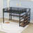 Metal Loft Bed With Built-In LED Lights, Charging Station, Desk And Storage Stairs-1215323820