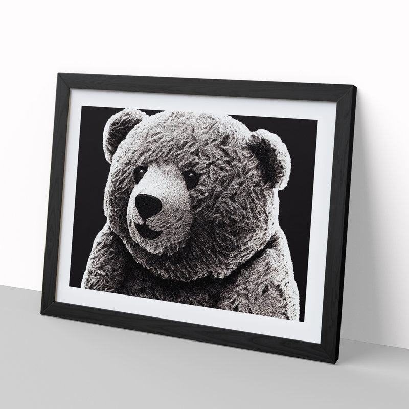 Charming Teddy Bear - Single Picture Frame Print, Black, 46cm H x 64cm W x 2cm D