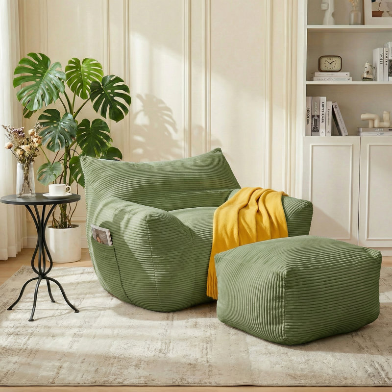 Oversized Adult Bean Bag Chair - High-Resilience Shredded Foam Ergonomic Lazy Sofa with Ottoman for Living Room Bedroom Dorm