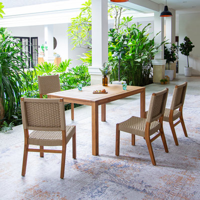Ensemble repas d'extérieur rectangulaire en teck pour 4 personnes Sunseri