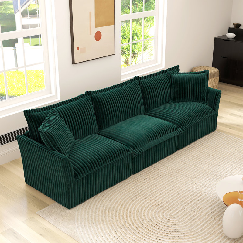 Canapé à housse, Velours côtelé crème, 3, H 34,6 po x l 120 po x P 33 po