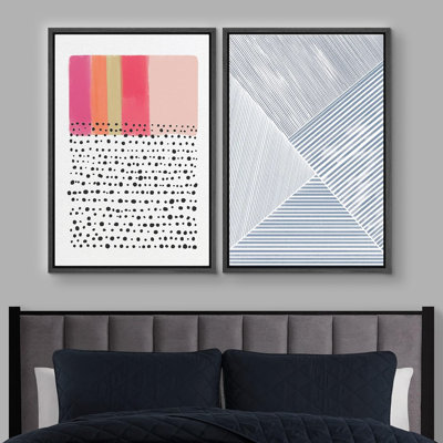 Abstrait aux blocs de couleurs vives avec des points de couleur foncée avec un motif de vagues bleues