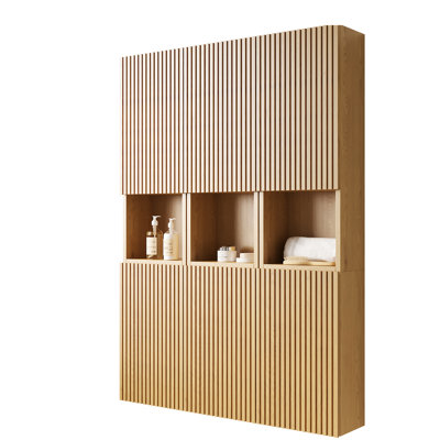 41" Bathroom Wall Mounted Cabinetry - 6 Door Cabinets Oak Appearance Plywood Construction - & Functional For Different Areas Cupboard With Doors Coloration Manufactured Practical