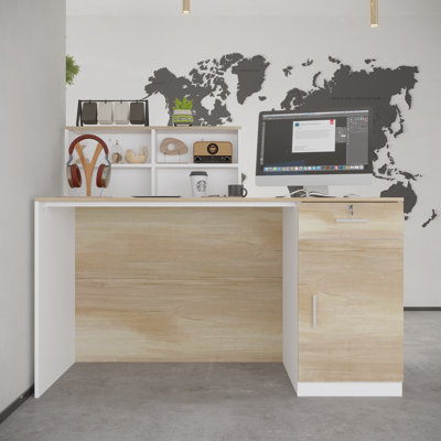Rectangle Solid + Manufactured Wood Reception Desk with Filing Cabinet