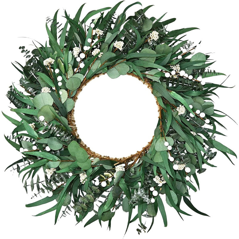 Couronne d'eucalyptus en conserve - Vert - Très grande couronne d'eucalyptus Real-Touch pour porte d'entrée, porche, fenêtre ou décoration intérieure, style maison de campagne toutes saisons
