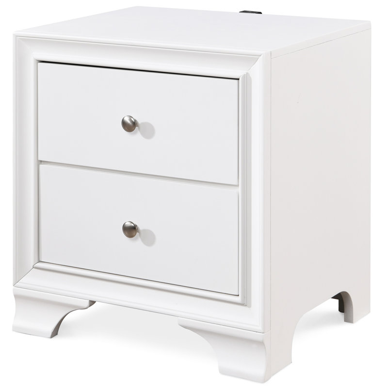 White MDF 2-Drawer Nightstand with USB Charging Station
