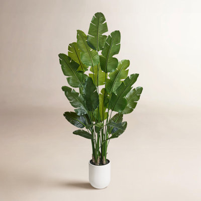 Artificial Bird Of Paradise Tree With White Planter, Larget Faux Tropical Plant, Fake Banana Leaf Tree - Full PE Leaves, Beige Planter - Indoor Floor Plant For Living Room Office