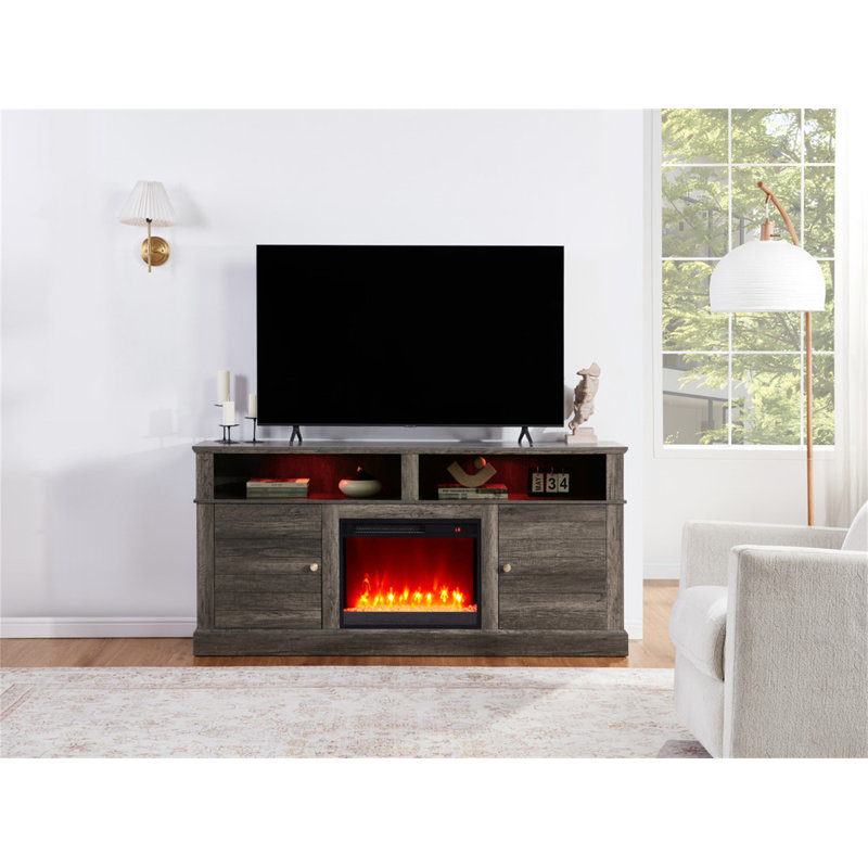 Console avec foyer et chauffage Iris, Gris