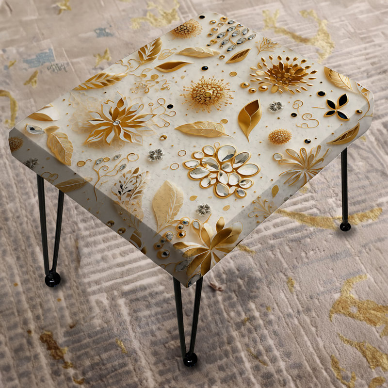 Blanc et doré Motif de marbre glamour - Repose-pieds rectangulaire en marbre