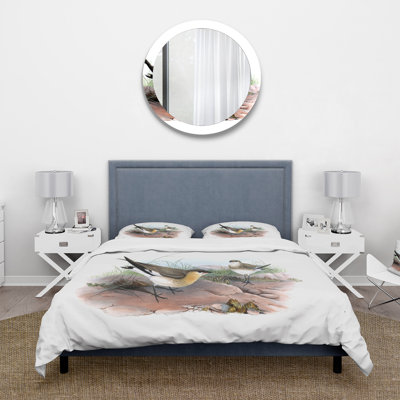 Illustration d'oiseau rétro II - ensemble de housse de couette Farmhouse - microfibre de polyester