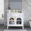 Meuble-lavabo de salle de bain 35,6 po Mid-Century avec verre à motif et bande lumineuse à capteur de mouvement, meuble-lavabo sur pied Farmhouse-1117671686