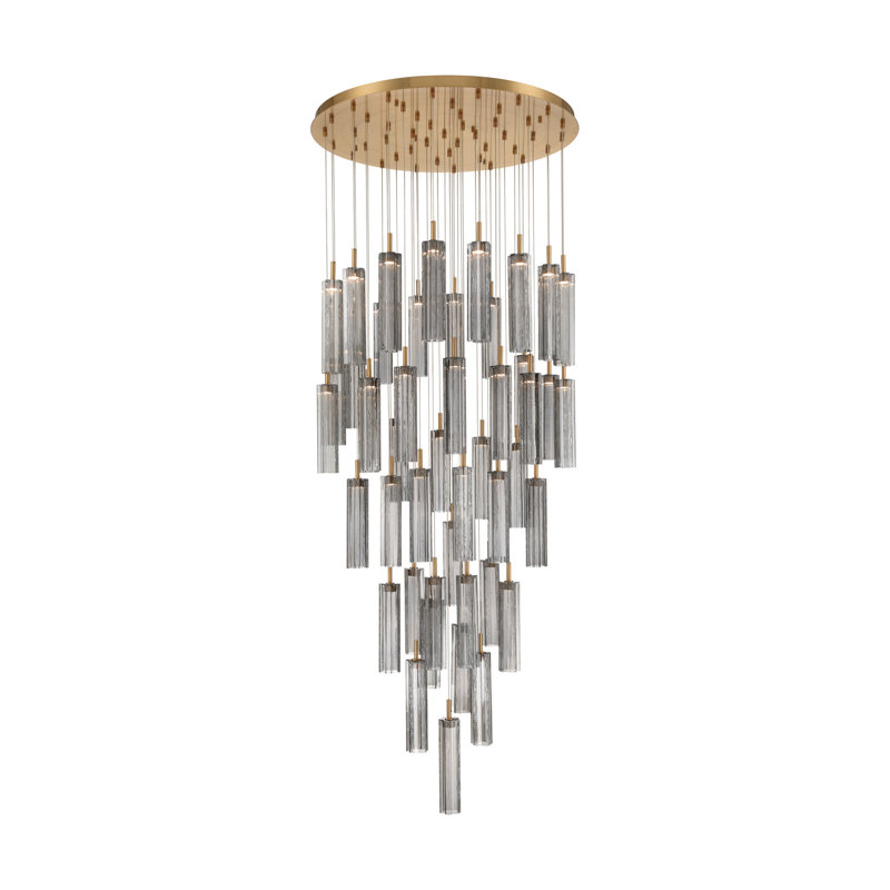 Luminaire suspendu à DEL 36 po Delaney, H 196,5 po x l 36 po x P 36 po, Gris fumée, Laiton vieilli
