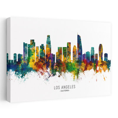 Los Angeles Watercolor Skyline Abstract Contemporary Architecture City Wall Art
