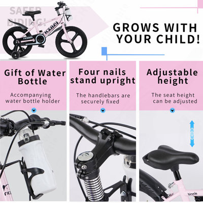 Kids Bike 16 Inch – High Carbon Steel Frame, Magnesium Alloy Wheels, Training Wheels with Night Glow, Adjustable Seat, Water Bottle – Girls & Boys Bicycle Ages 3-9, Toddler Bike