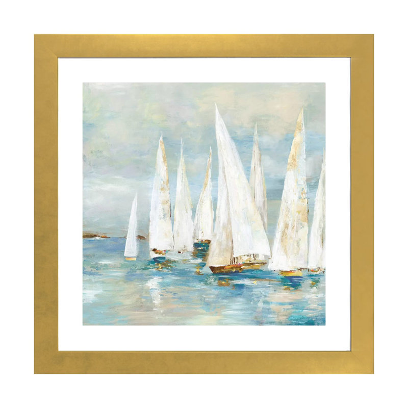 Voiliers blancs de Allison Pearce, reproduction d’art, H 24 po x l 24 po x P 1 po, Papier encadré doré, Blanc