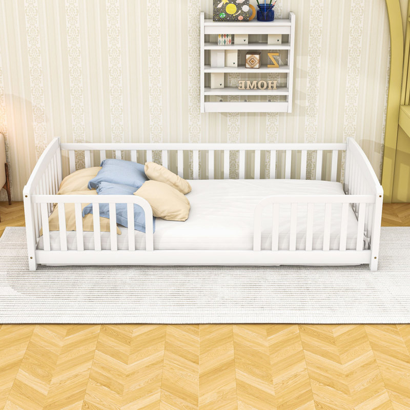 Lit multifonctionnel en bois avec clôture, Twin, Blanc