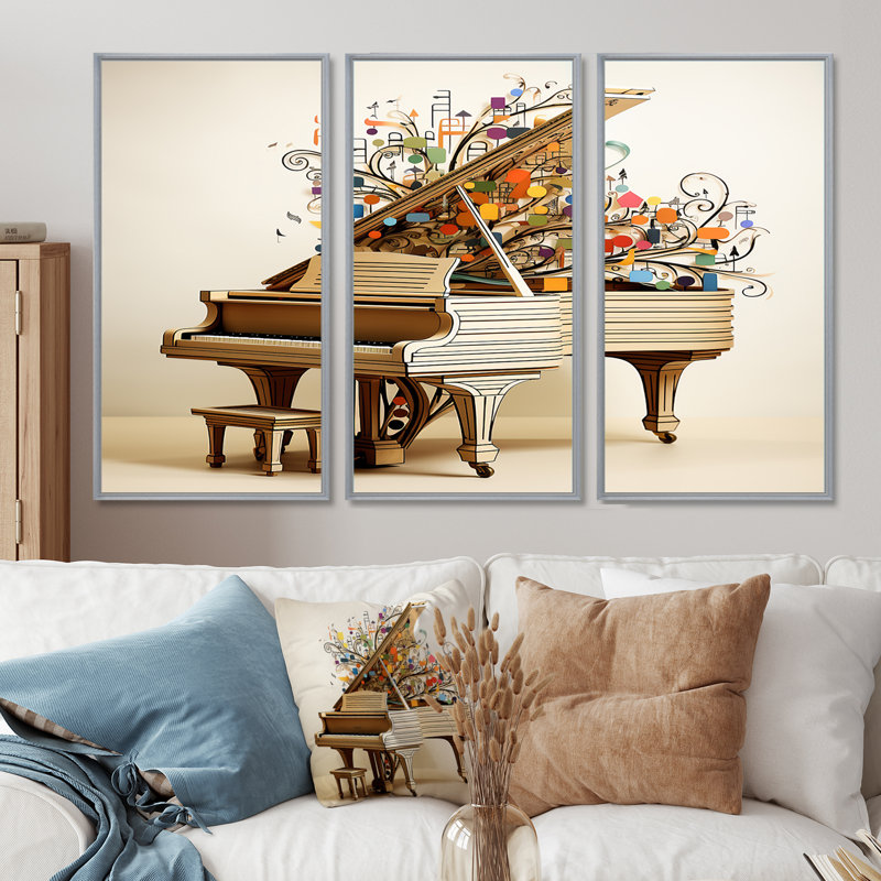 Jolley - ensemble d'art mural piano, Encadrement argenté, H 40 po x l 60 po x P 1 po