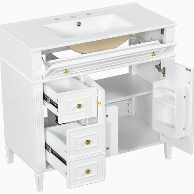 Bathroom Vanity With Sink, Wood Cabinet With Drawer And 2 Soft-Close Doors