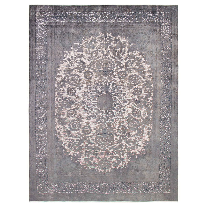 Tapis gris unique en laine 8 pi 11 po x 11 pi 9 po Saga