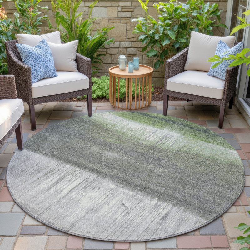 Machine Washable Indoor/Outdoor Xhevrie Fern Rug, Round 8'