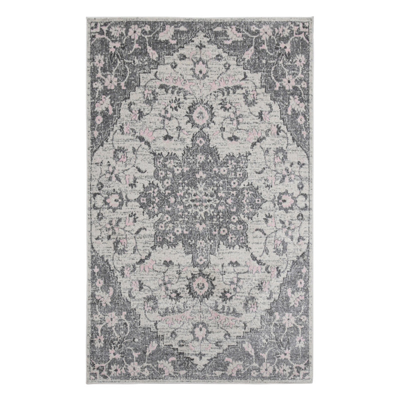 Tapis gris / rose clair Nieve, Rectangle 5 pi 3 po x 7 pi 6 po