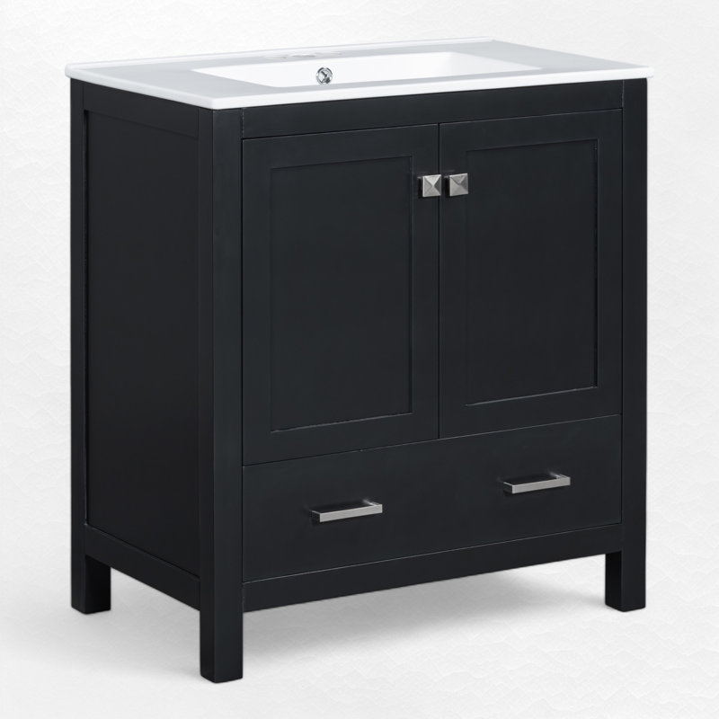 30.02'' Single Bathroom Vanity with Ceramic Top, Black