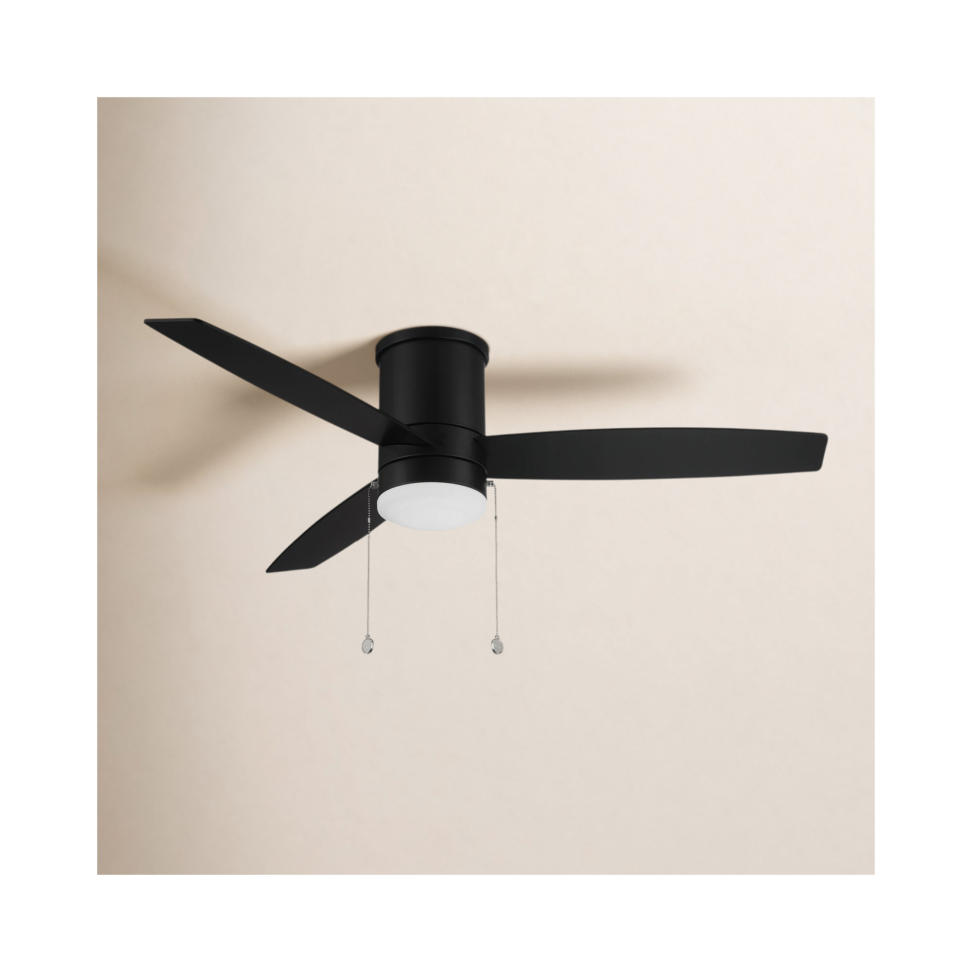 52 Atlantis 3 - Blade Flush Mount Ceiling Fan with Pull Chain and Dimmable LED Light Kit Included, Matte Black