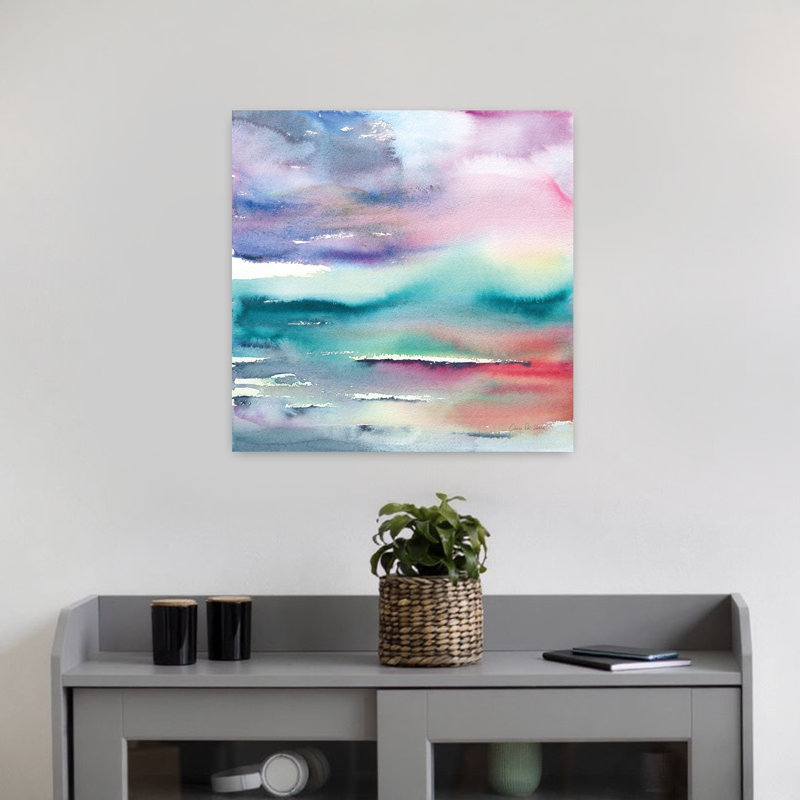 Art dramatique abstrait océan côtier en soirée, H 18 po x l 18 po