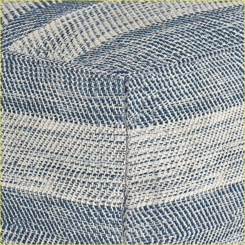 Teal Melange Square Pouf Ottoman - Hand-Woven Cotton | Fabric | Square, Blue/Grey Fabric