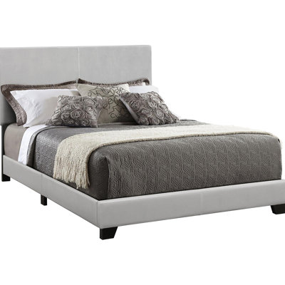 Modern Grey Bedroom Bed Frame With Faux Leather Upholstery Upholstered Luxury Appeal, Fits Full Size Mattress