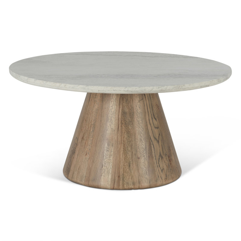 Eichler Coffee Table With White Travertine And Light Oak Base