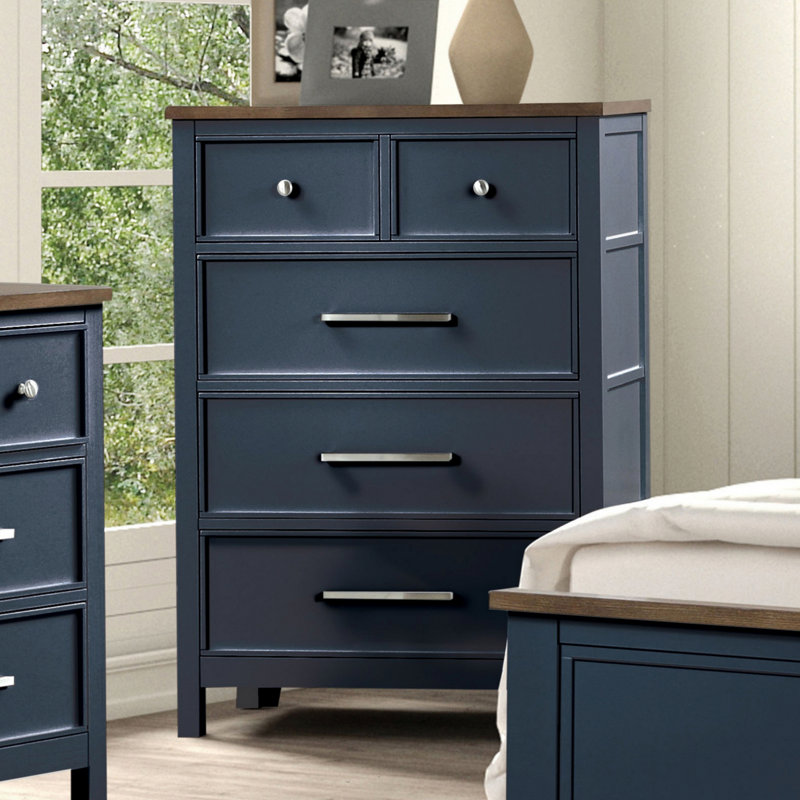 Commode en bois de style campagnard avec tiroirs, Bleu / brun foncé