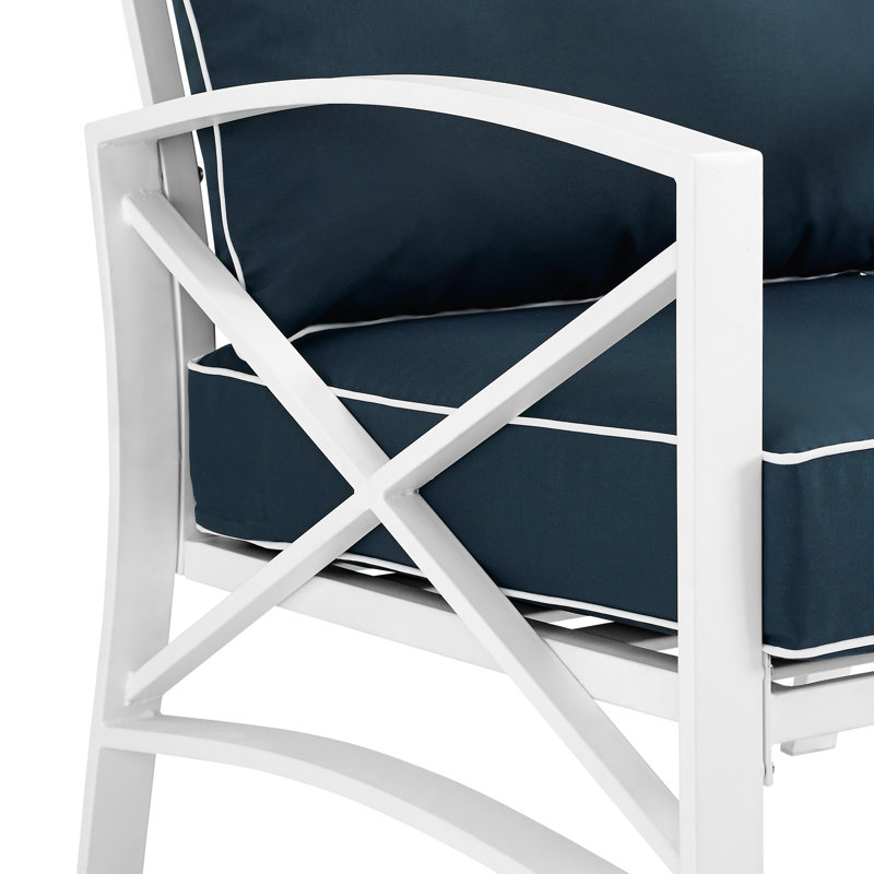 Chaise de patio avec coussins Mosier, Marine, Blanc