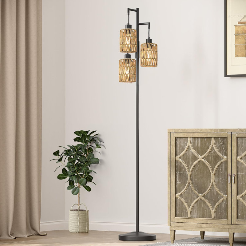Lampe sur pied à branches à intensité variable de 68 po avec 3 ampoules DEL, éclairage sur pied de style industriel Boho pour le salon, la chambre à coucher et le bureau