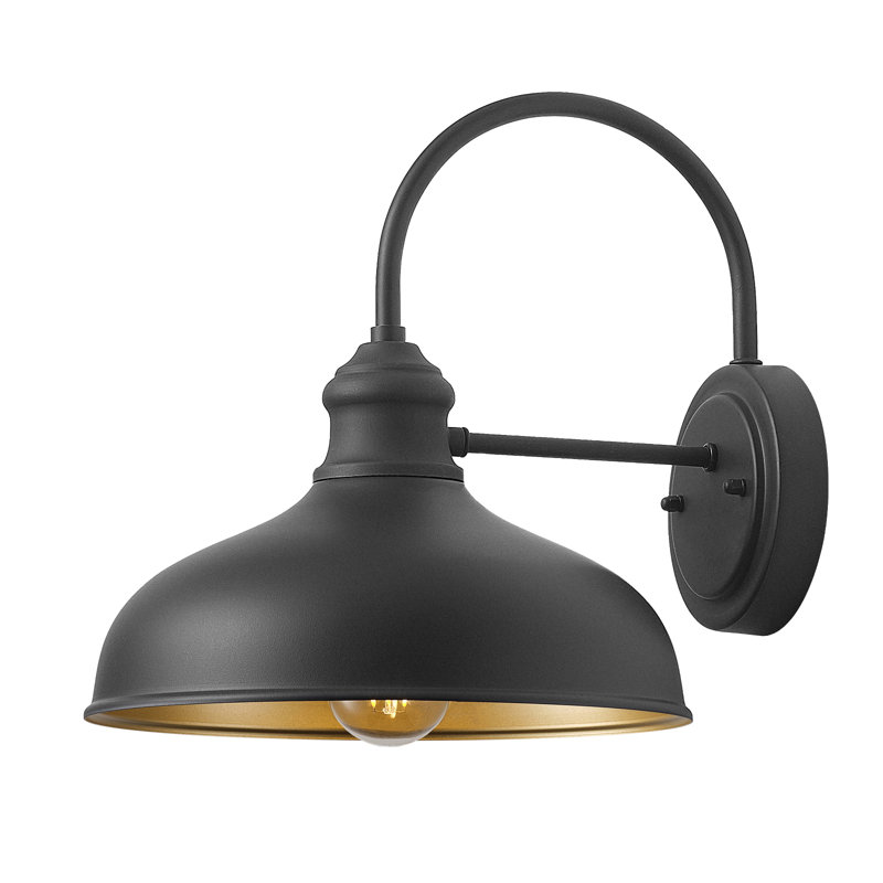 1-Pack Matte Black Gooseneck Barn Lights - Outdoor Wall Sconces with Brass Interior, Weatherproof Farmhouse Lighting for Patio, Porch & Garage