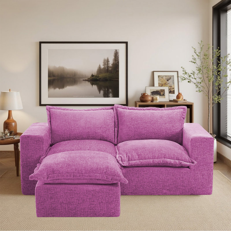 Canapé modulaire rembourré en chenille 3 pièces avec repose-pieds amovible - entièrement comprimé, aucun assemblage requis