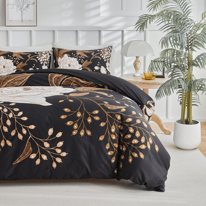 All-Season Boho Fluffy Floral Microfiber Comforter Set, Full Comforter + 2 Standard Pillowcases, Floral 7