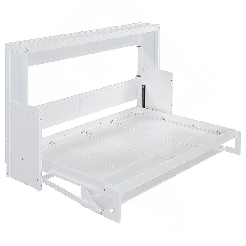 Lit escamotable avec élévateur hydraulique et bureau, blanc, Lit double