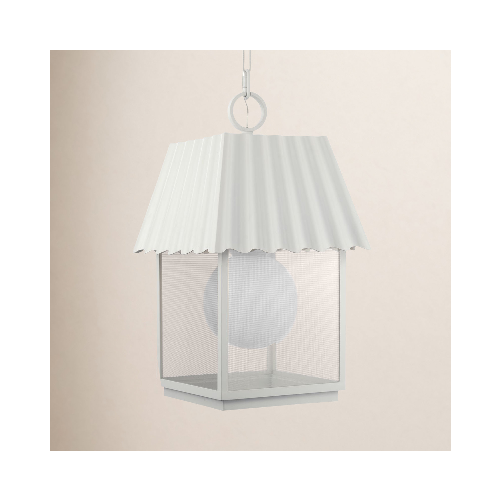 Godin Transparent Outdoor Metal Hanging Lantern, Shelter White