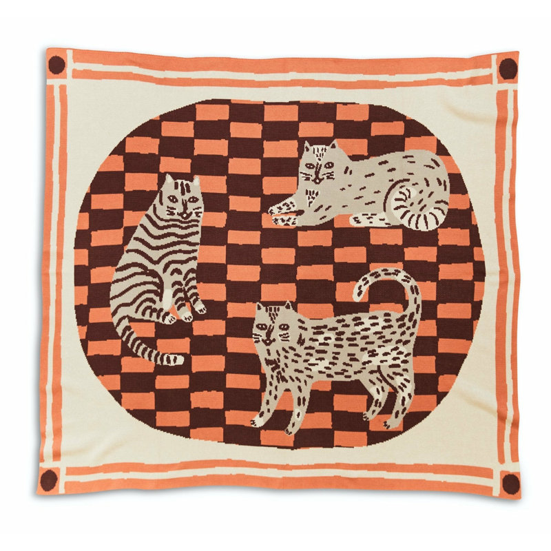 Three Of Cats Throw Blanket, Madder Root