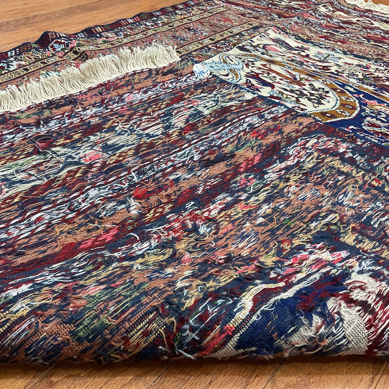Tapis oriental rouge / vert / ivoire en laine 4 pi 3 po x 6 pi 4 po Oriental