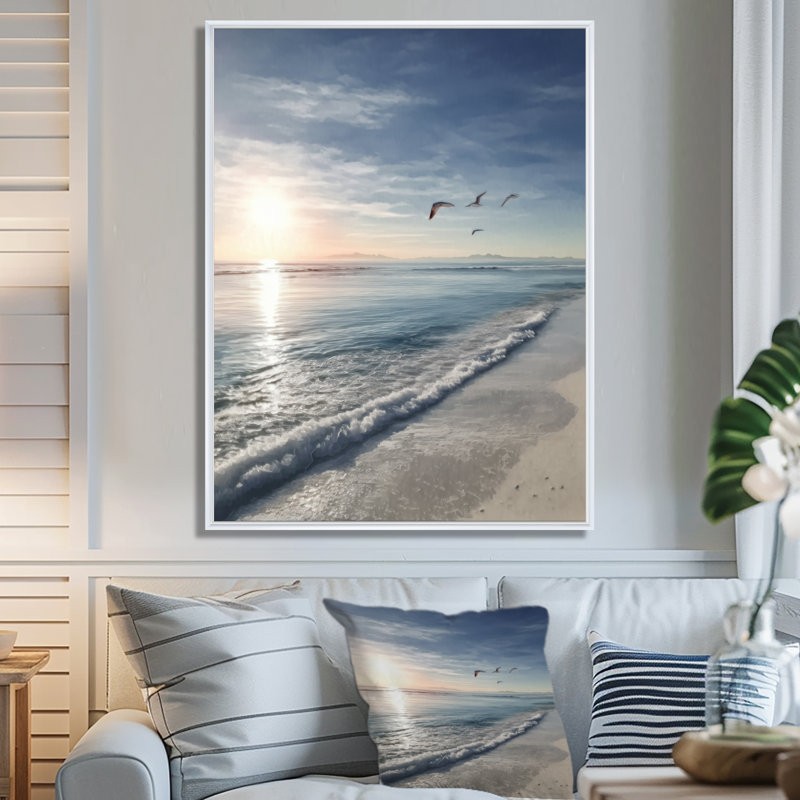 «White and Blue Coastal Oceans Pulse Paradise», reproduction d'art sur toile, bord de mer blanc, H 32 po x l 24 po, Blanc
