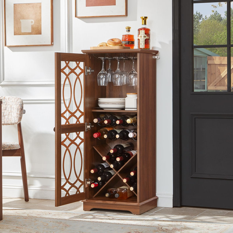 Meuble-bar à vin en bois avec portes vitrées, Brun
