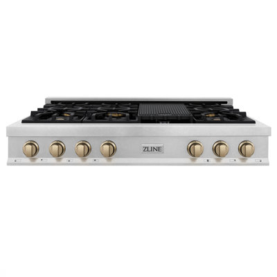 ZLINE Autograph 48 in. Legacy Gas Rangetop with 8 Burners in Satin Steel with Accents