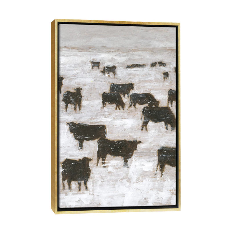 «Winter Grazing II» par Ethan Harper - reproduction d'art, H 26 po x l 18 po x 1,5 po, Toile encadrée d'or, Pas de tapis