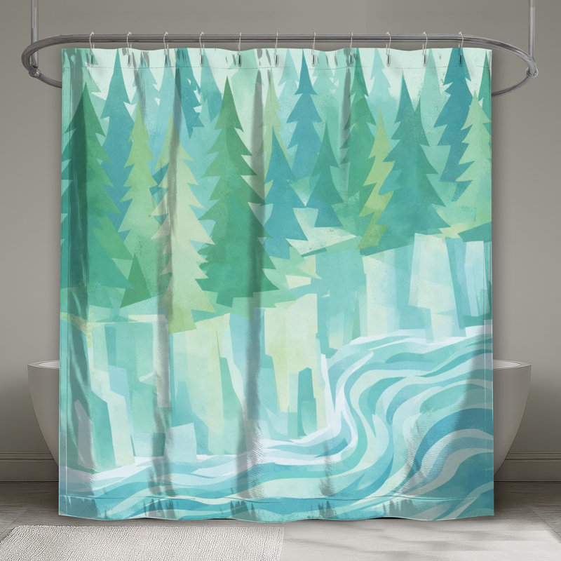 Rideaux de douche Pine River, L 70 po x H 84 po, Vert clair / bleu moyen
