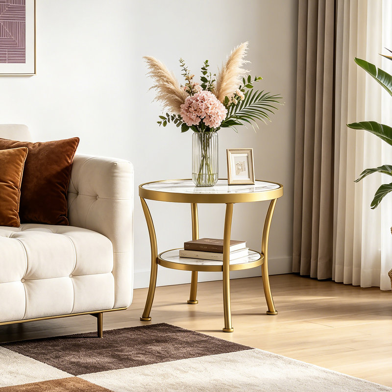 Aderes Wood End Table with Storage, White/Gold