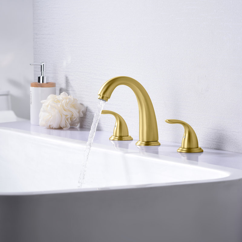 Robinet de baignoire romaine à haut débit à deux poignées à fixation sur le comptoir avec valve, Or brossé